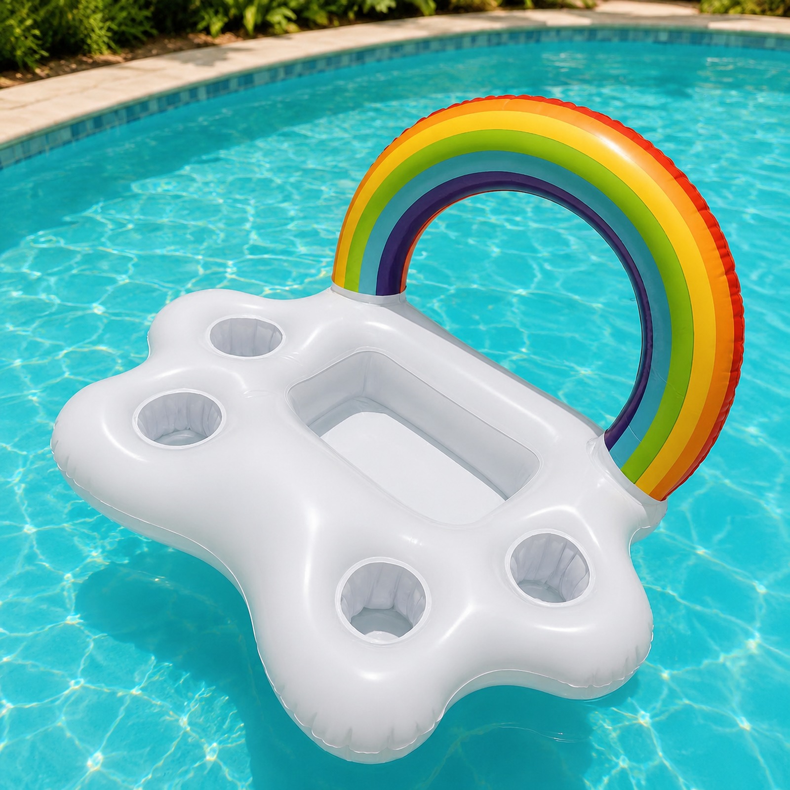 Rainbow Inflatable Pool Drink Float with Cup Holders – Summer Pool Party Floating Tray - Image 5