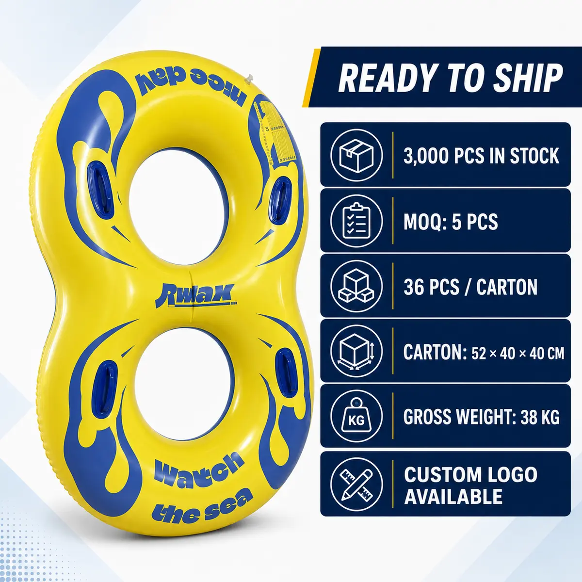 Wholesale yellow figure-8 pool float MOQ and carton information