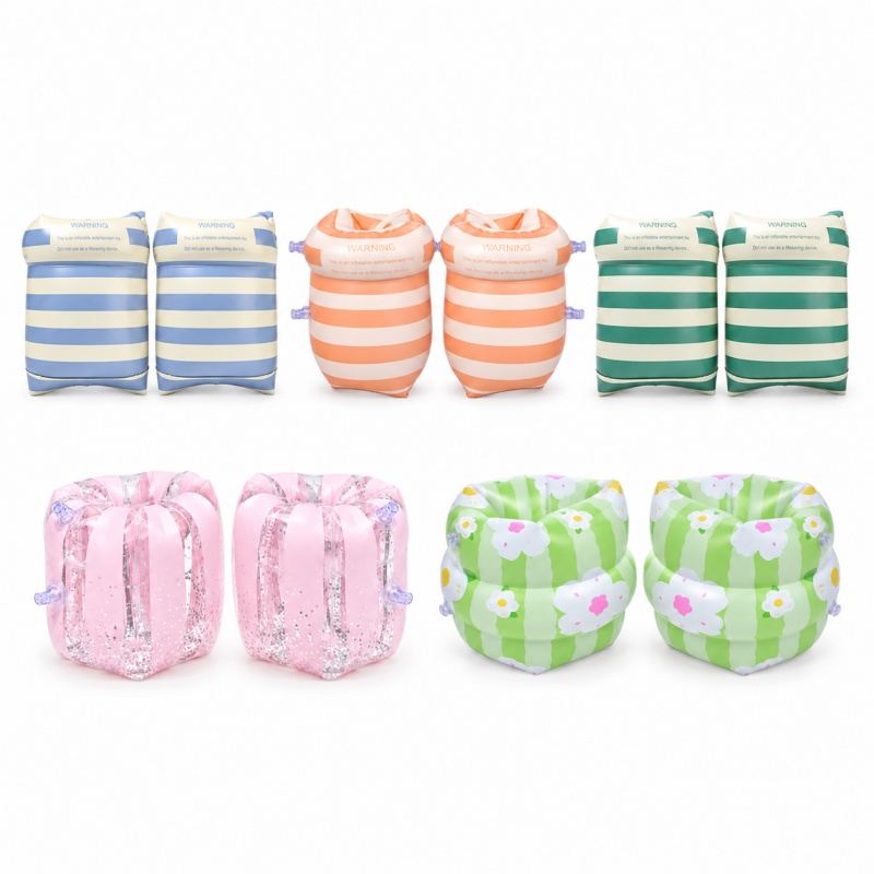 Striped inflatable pool floats in multiple colors and designs