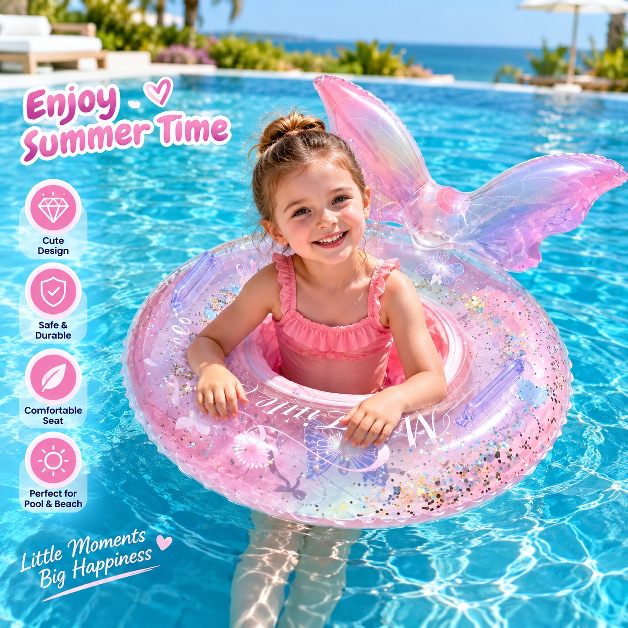 Kids Butterfly Inflatable Pool Float with Seat, Cute Summer Swimming Ring - Image 4