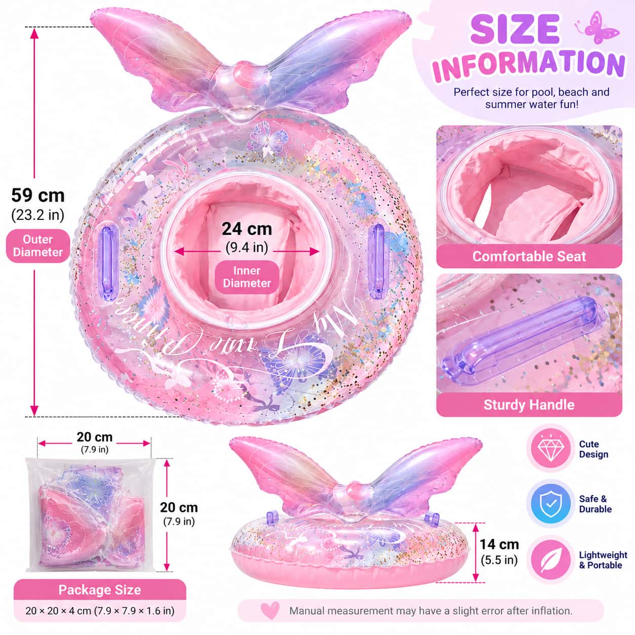 Kids Butterfly Inflatable Pool Float with Seat, Cute Summer Swimming Ring - Image 3