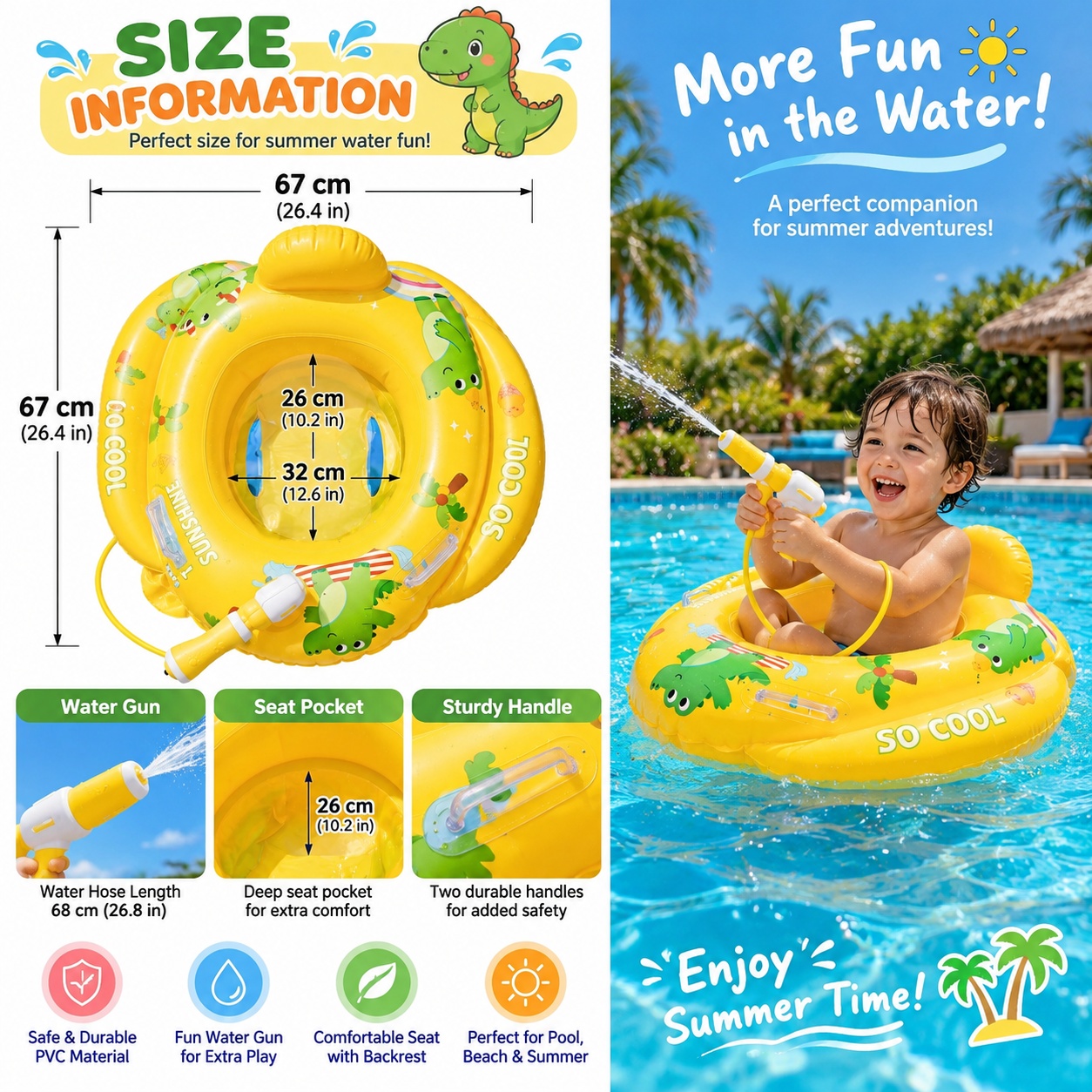 Inflatable Pool Float with Steering Wheel & Seat – Cartoon Design - Image 2