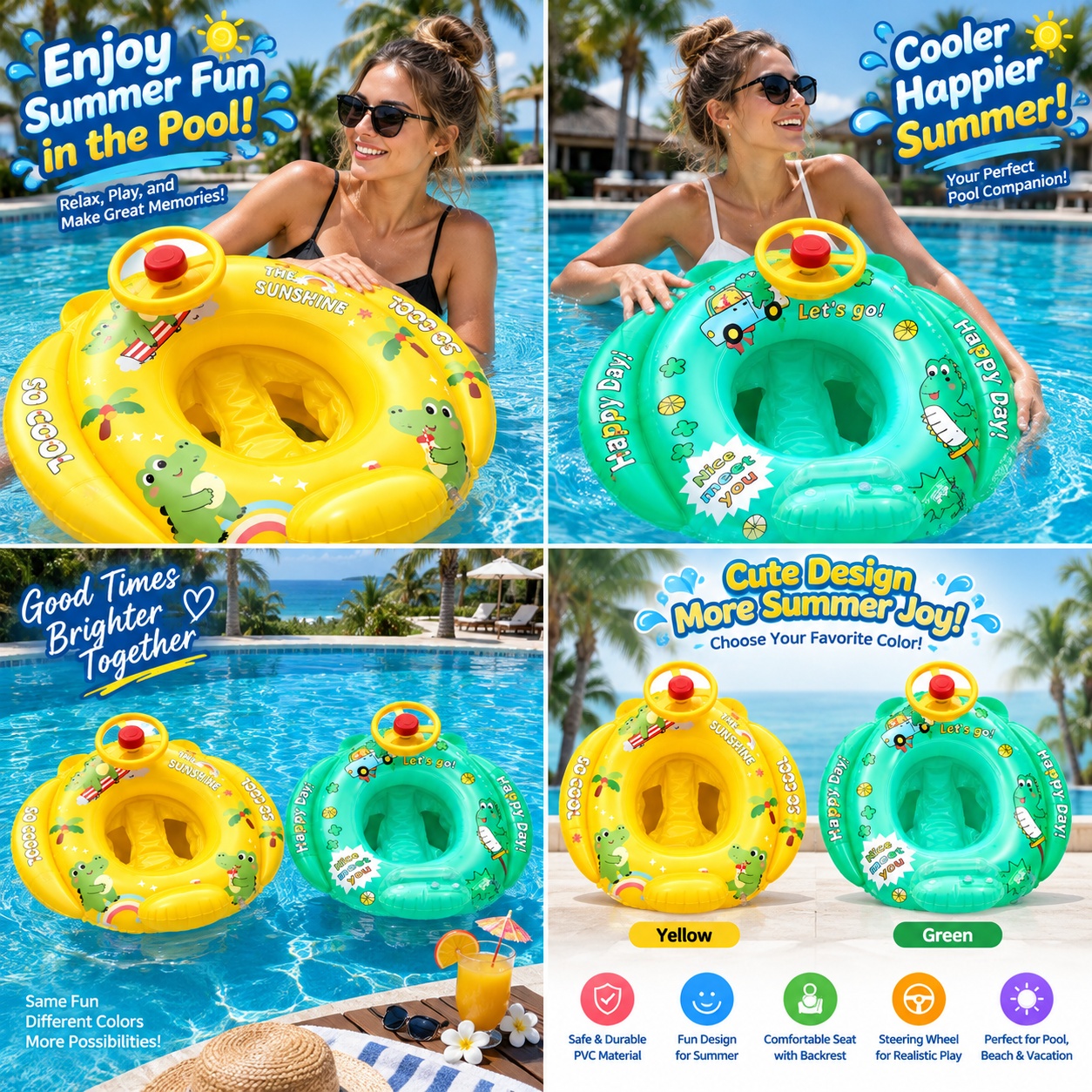 Inflatable Pool Float with Steering Wheel & Seat – Cartoon Design - Image 5