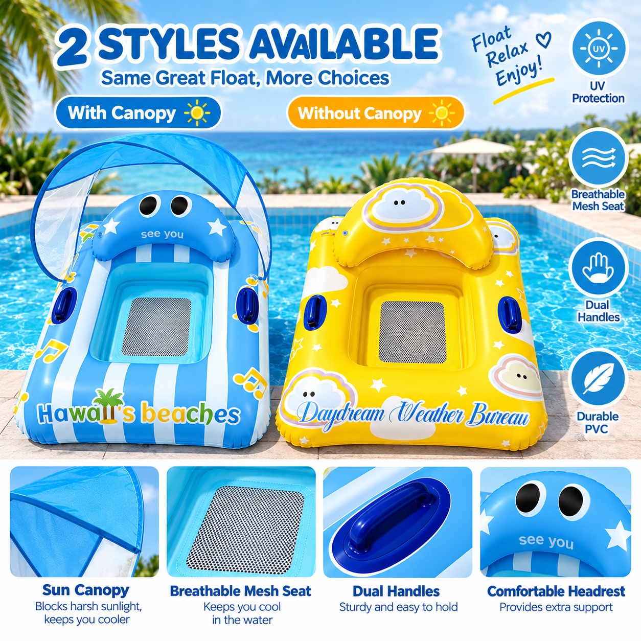 Inflatable Pool Lounge with Mesh Seat & Optional Canopy - Image 3