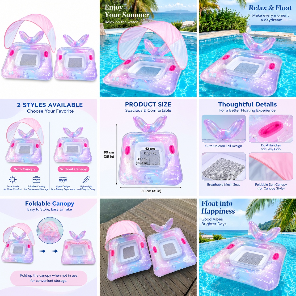 Transparent Unicorn Pool Lounge with Mesh Seat & Optional Canopy - Image 2
