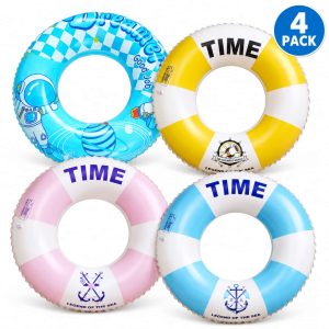 4-pack mixed designs. Inflated size: 48 cm outer diameter and 22 cm inner diameter.
