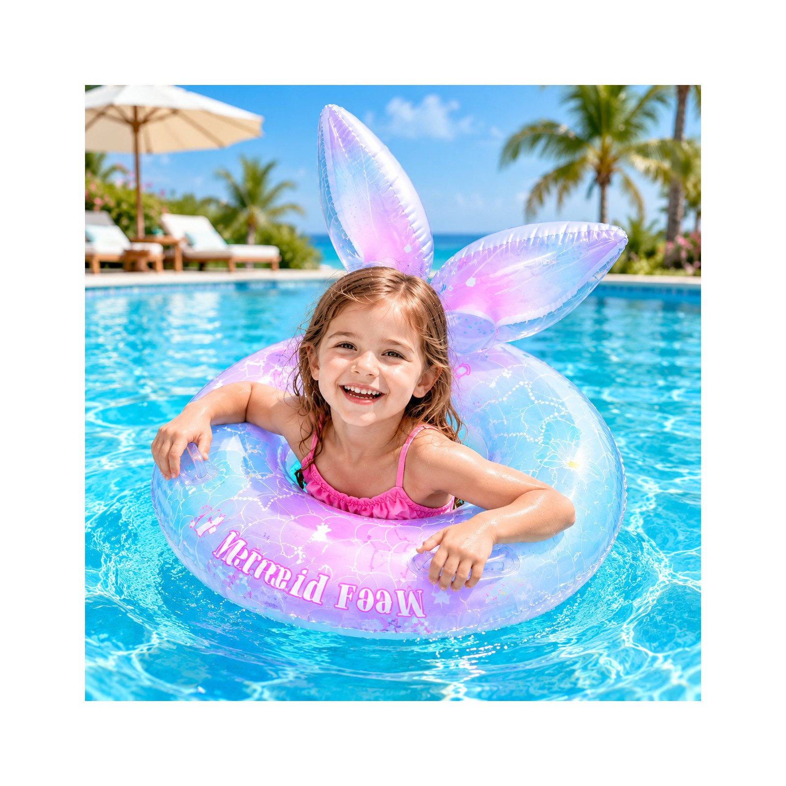 Kids Bunny Ear Inflatable Swim Ring Cute Pool Float Tube - Image 2
