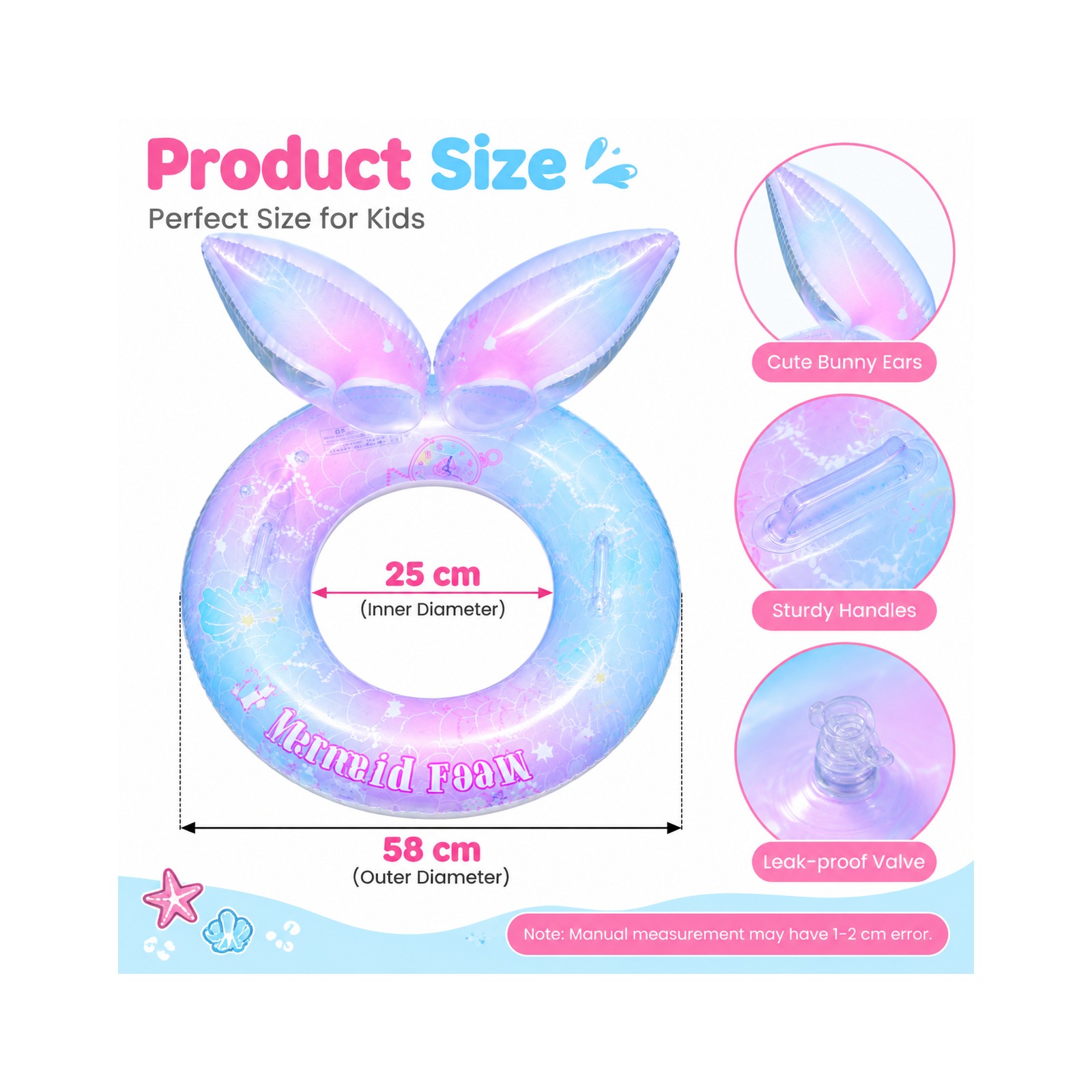 Kids Bunny Ear Inflatable Swim Ring Cute Pool Float Tube - Image 3