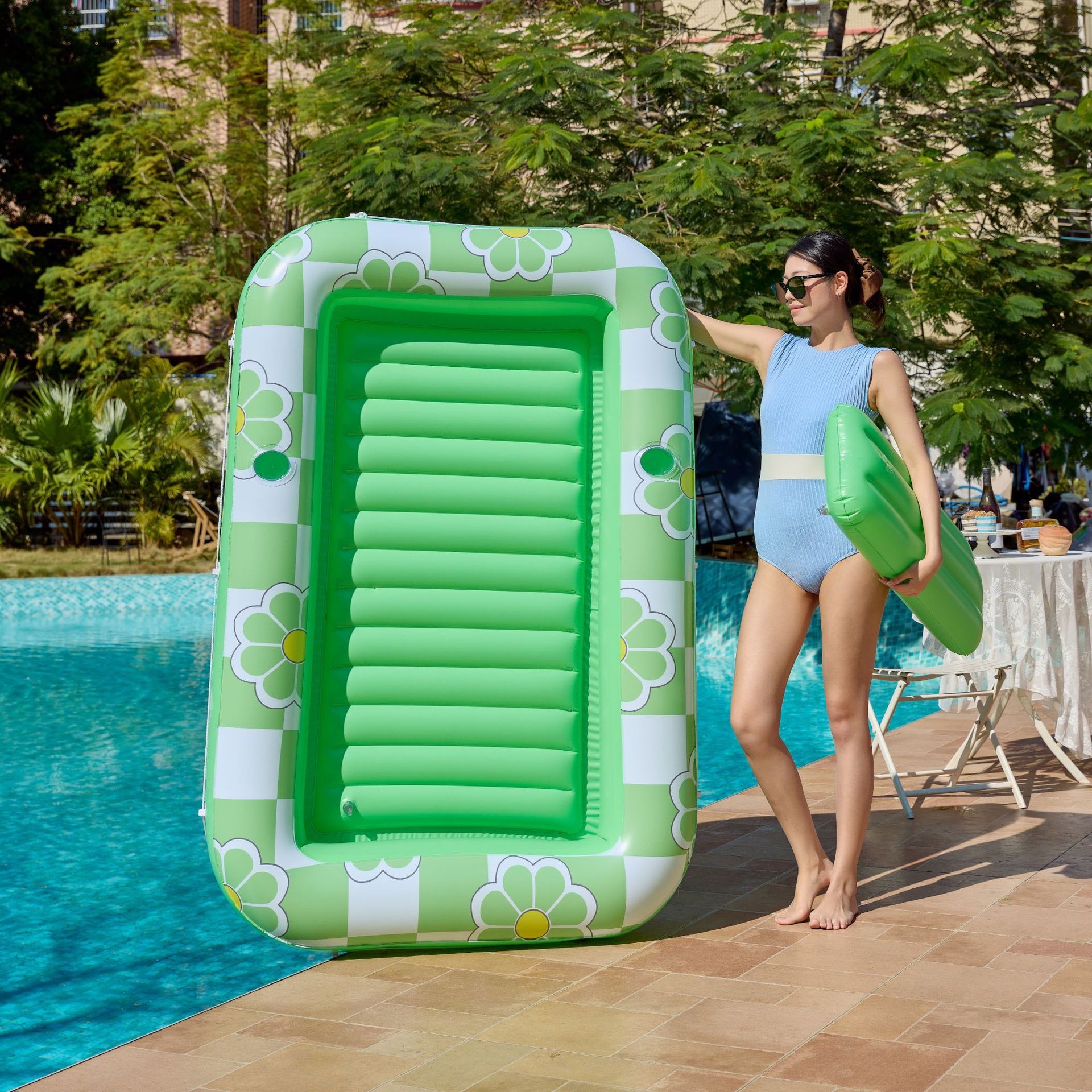Tropical Inflatable Pool Lounger with Pillow – Adult Pool Float - Image 5
