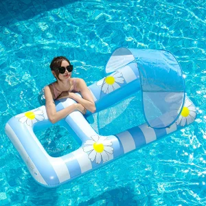 inflatable pool lounger – Blue Pool Mattress with Canopy – VAYNORI