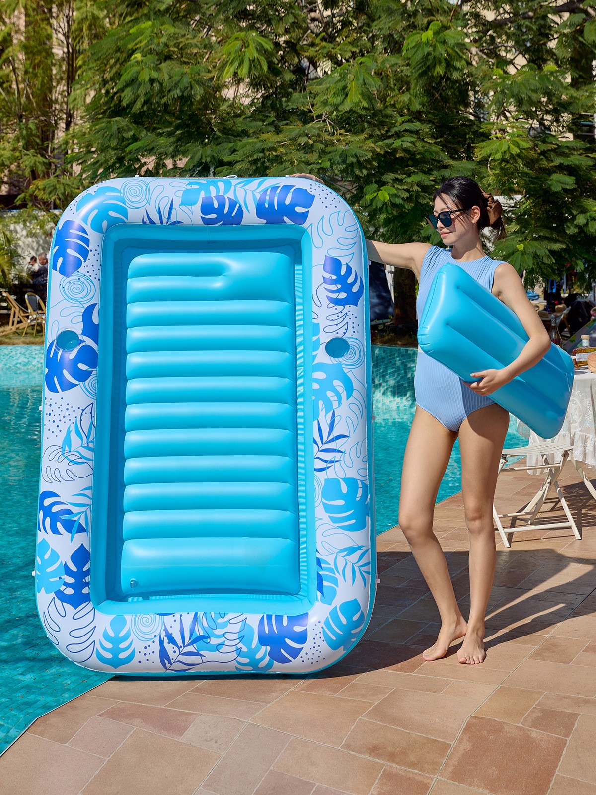 Tropical Inflatable Pool Lounger with Pillow – Adult Pool Float - Image 2