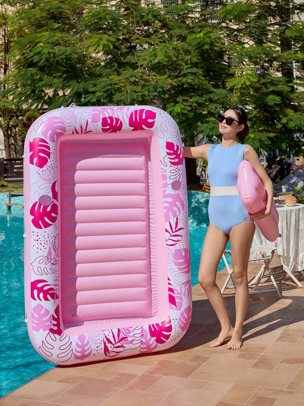 Tropical Inflatable Pool Lounger with Pillow – Adult Pool Float - Image 4