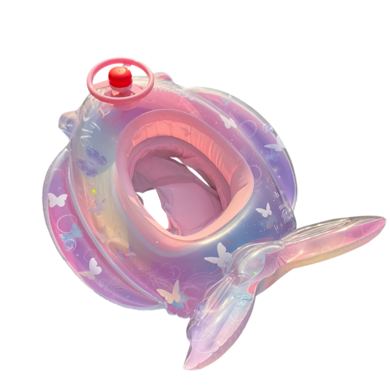 Kids Mermaid Inflatable Pool Float with Steering Wheel, Cute Water Toy for Summer Swimming - Image 2