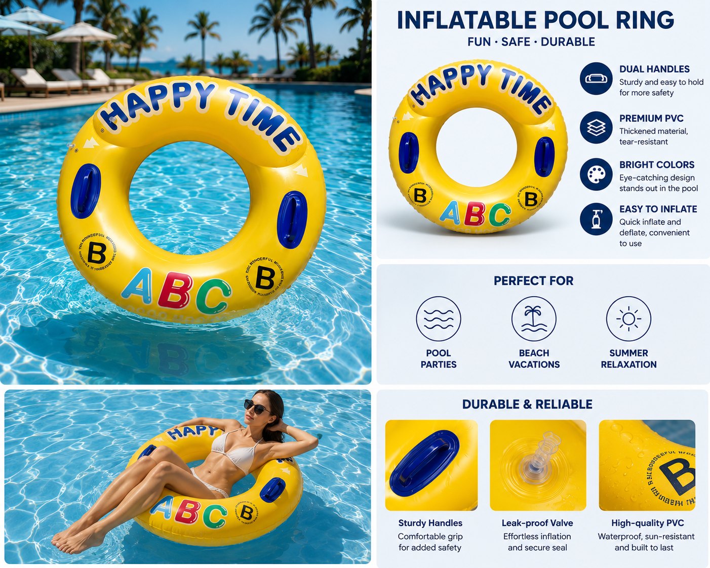 Inflatable Pool Ring with Dual Handles – Alphabet Design - Image 3