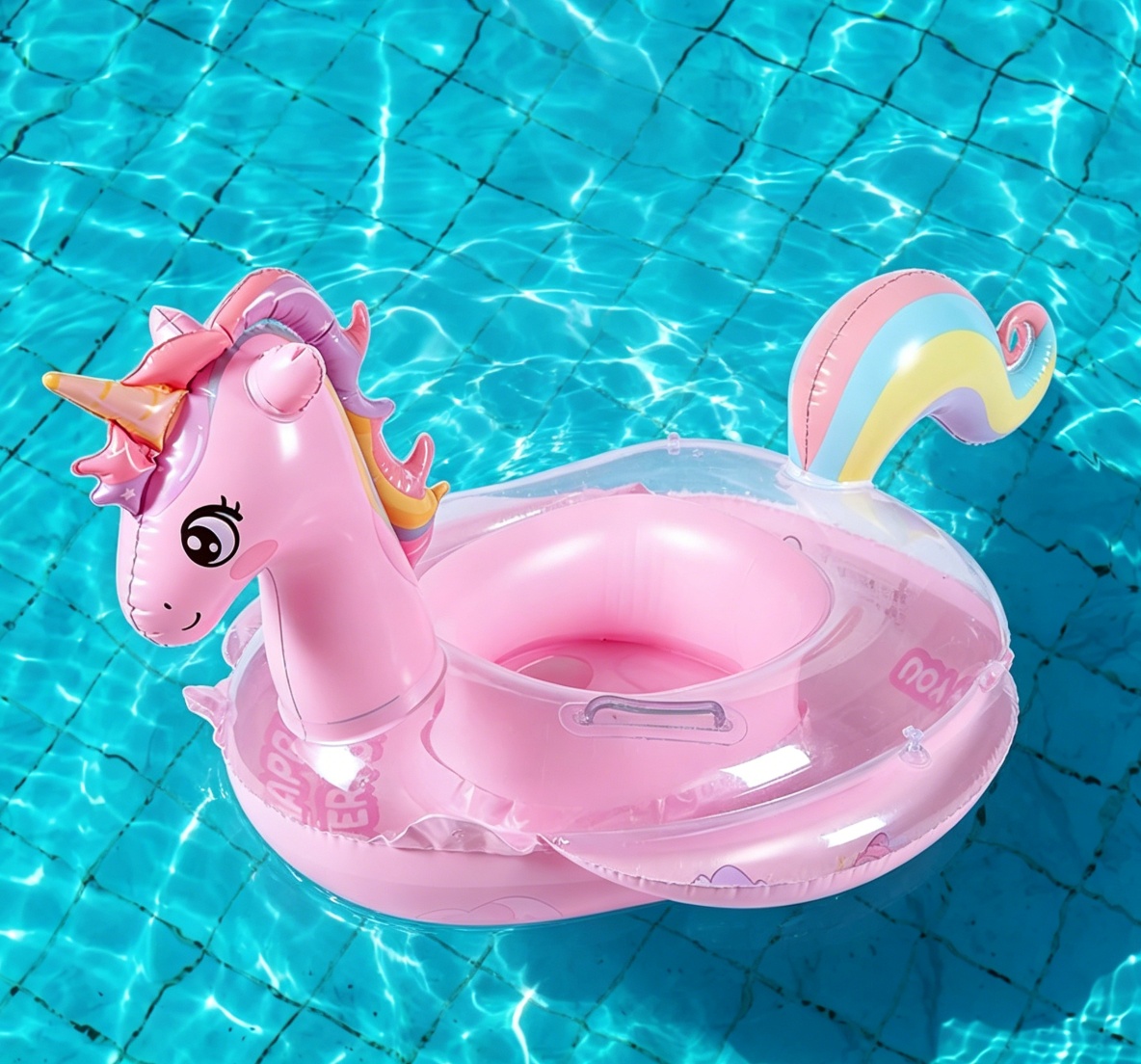 Inflatable Unicorn Pool Float with Seat – Pink Rainbow Design
