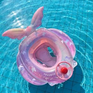 Kids Mermaid Inflatable Pool Float with Steering Wheel, Cute Water Toy for Summer Swimming
