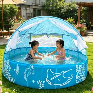 inflatable pool float – Blue Pool Float with Canopy – VAYNORI